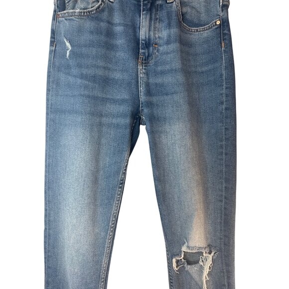 ZARA Womens 6/28 Distressed Cuffed Jeans Size Blue Denim Mid-Rise - Picture 4 of 12